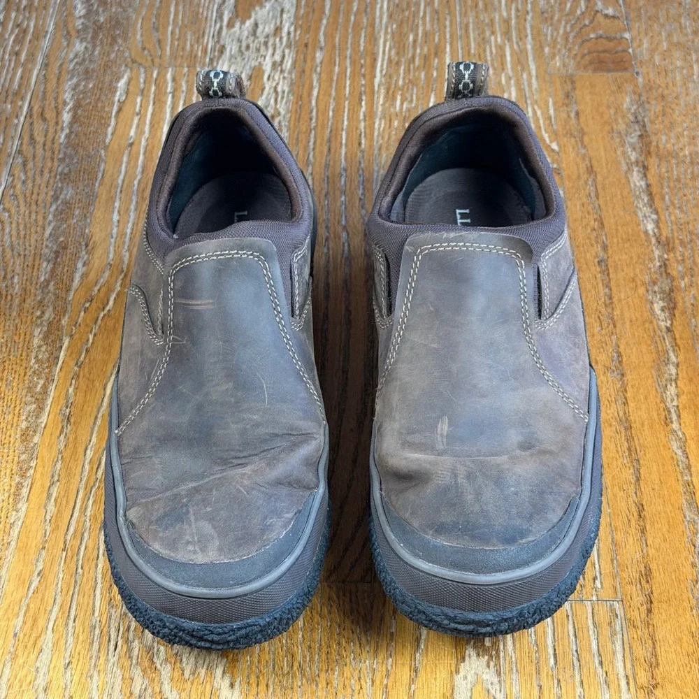 LL Bean Storm Chaser Mens 10.5 Wide Brown Leather Slip On Shoes Hiking Loafers